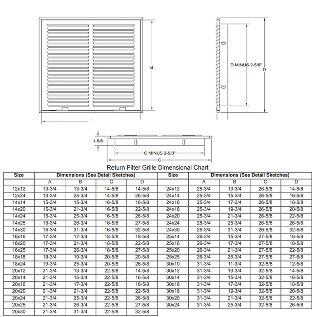 MFRFG2414W - 24" X 14 Return Air Filter Grille for 1" Filter - White
