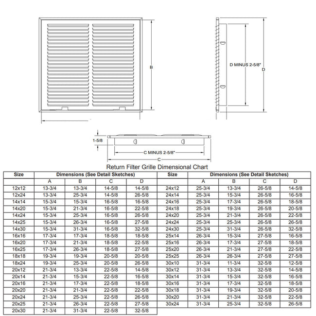 MFRFG3020W - 30" X 20 Return Air Filter Grille for 1" Filter - White
