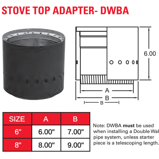 8DWBA - 8" Black Double Wall Stove Top Adapter