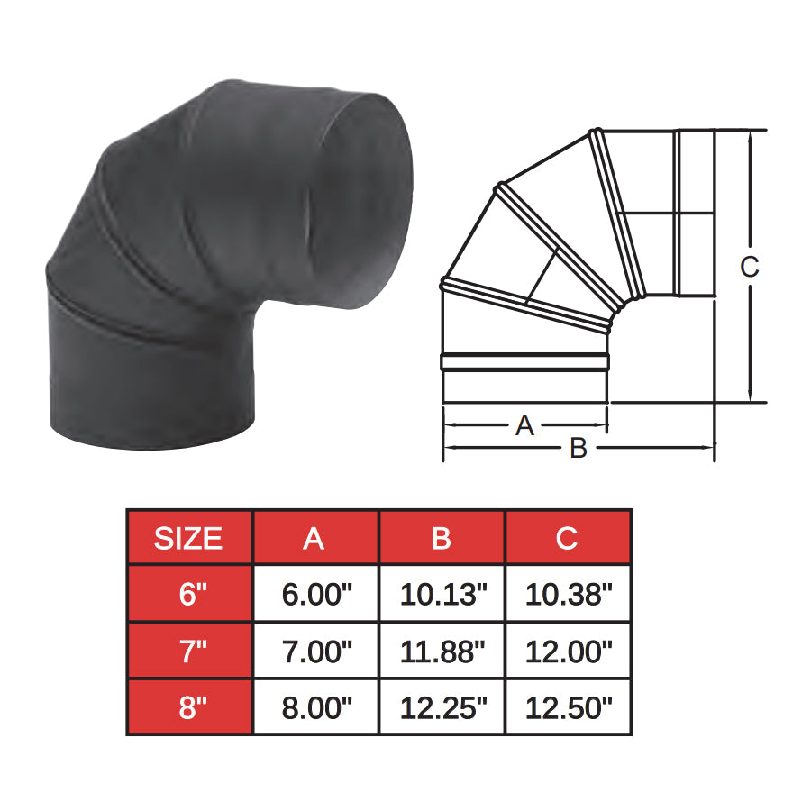8SW90 - 8" Single Wall Black Stove Pipe 90 Degree Elbow