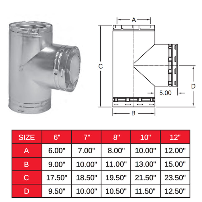 6TGGT - 6" Temp Guard Chimney Pipe Tee with Cap