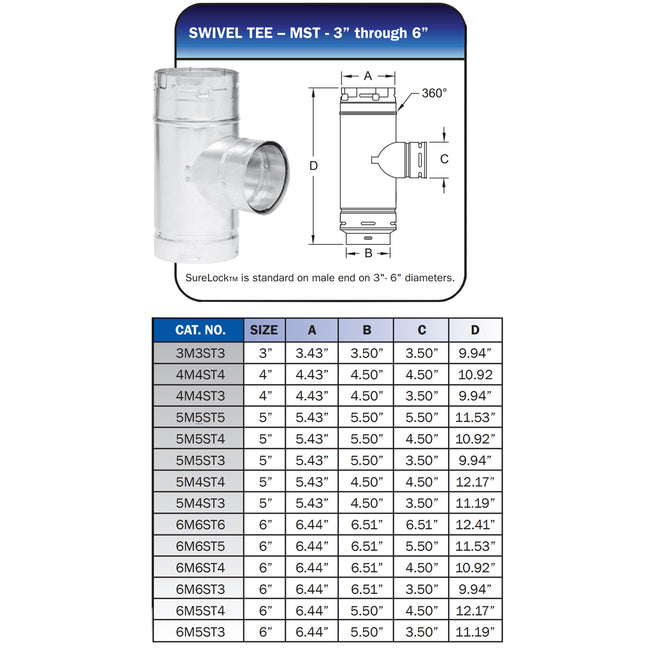 5M5ST5 - 5" Double Wall Vent Pipe Tee