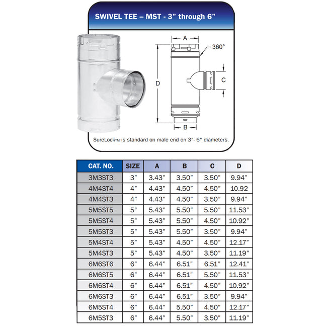 6M6ST6 - Type-B Gas Vent Swivel Tee - 6"