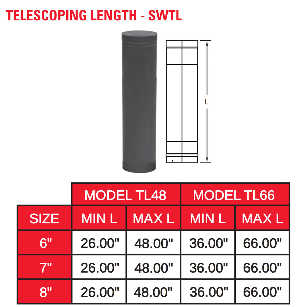 6SWTL48 - 6" x 48" Telescoping Black Single Wall Stove Pipe