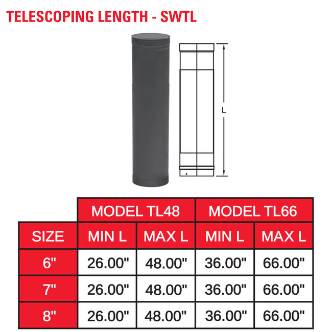 6SWTL48 - 6" x 48" Telescoping Black Single Wall Stove Pipe