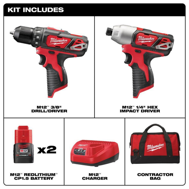 2494-22 - M12 Cordless Drill/Driver + Impact Driver Combo Kit