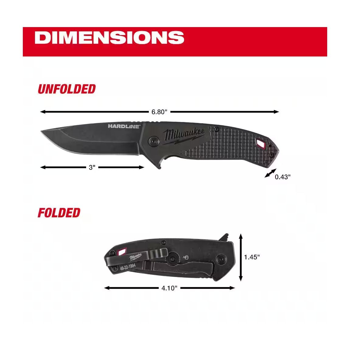 48-22-1994 - 3" HARDLINE Smooth Blade Pocket Knife