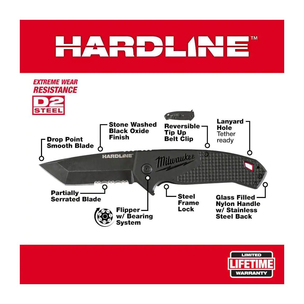 48-22-1999 - 3.5" HARDLINE Smooth Blade Pocket Knife