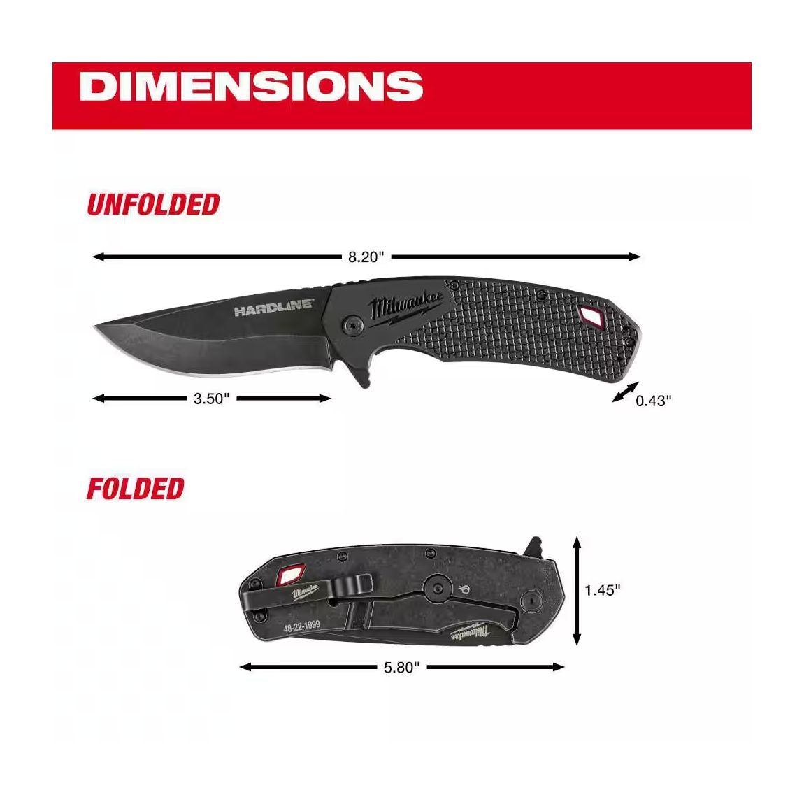 48-22-1999 - 3.5" HARDLINE Smooth Blade Pocket Knife