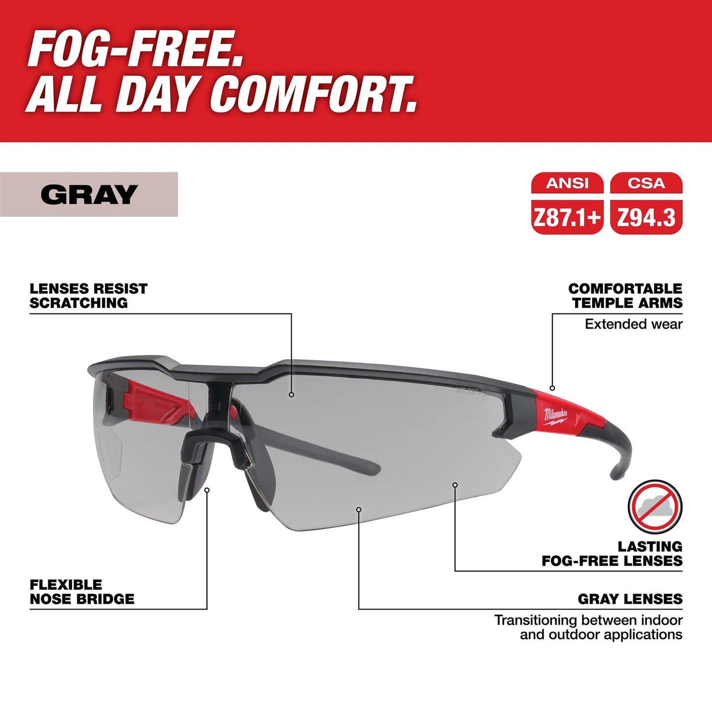 48-73-2107 - Safety Glasses - Gray Fog-Free Lenses