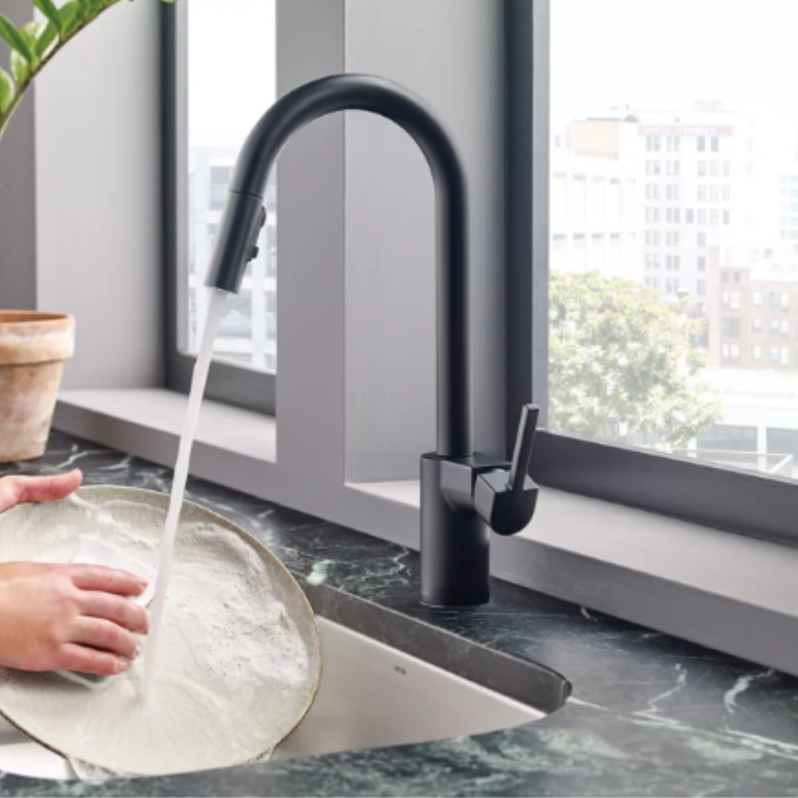 7565BLS - Align One-Handle High Arc Pulldown Kitchen Faucet - Black Stainless