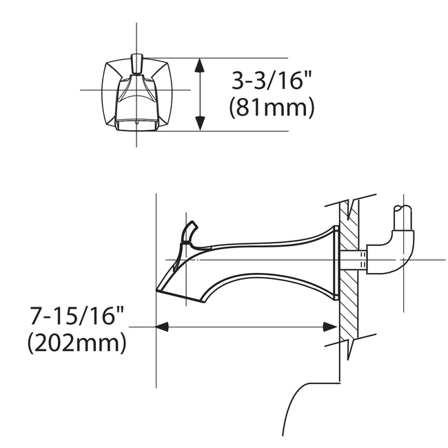 161955BN - Voss Wall Mounted Tub Spout with Diverter - Brushed Nickel