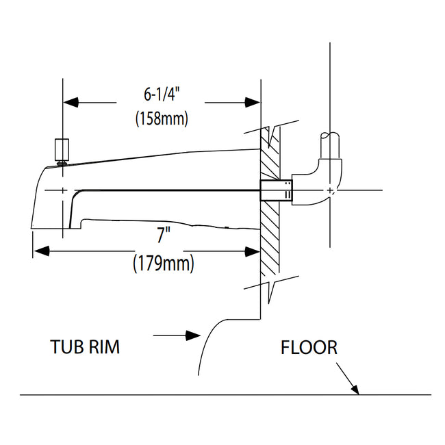 3839 - 7" Chrome Diverter Tub Spout