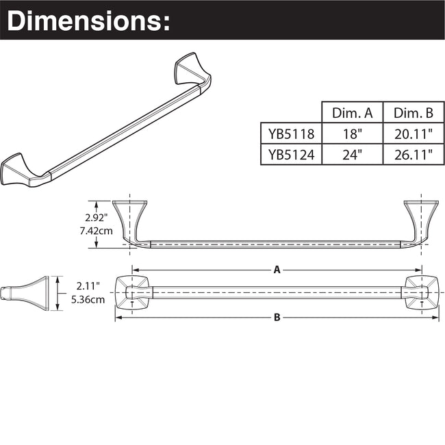 YB5124CH - Voss 24" Bathroom Towel Bar in Chrome