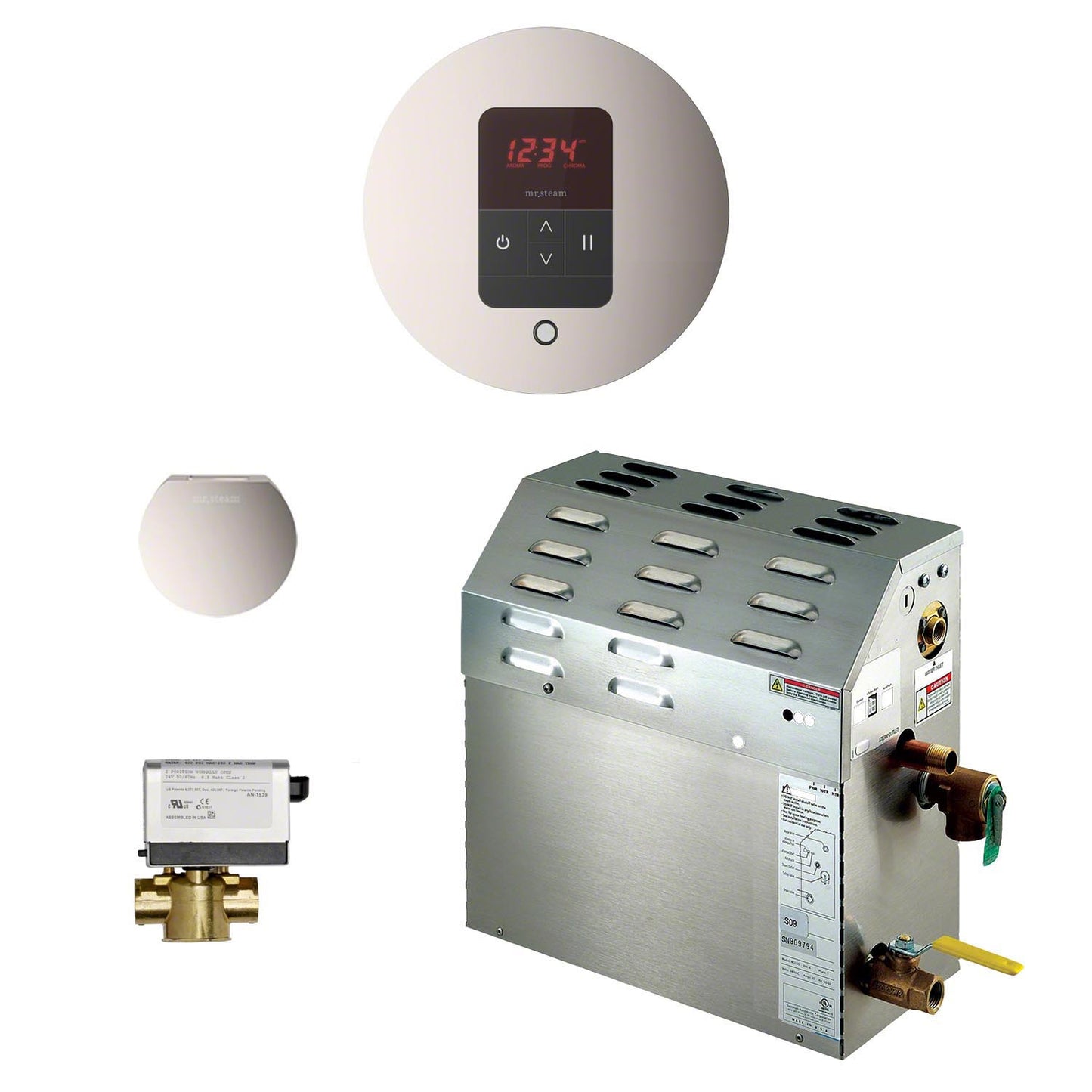 225C1ATRDPN - 7.5kW Steam Bath Generator Package - Round - Polished Nickel