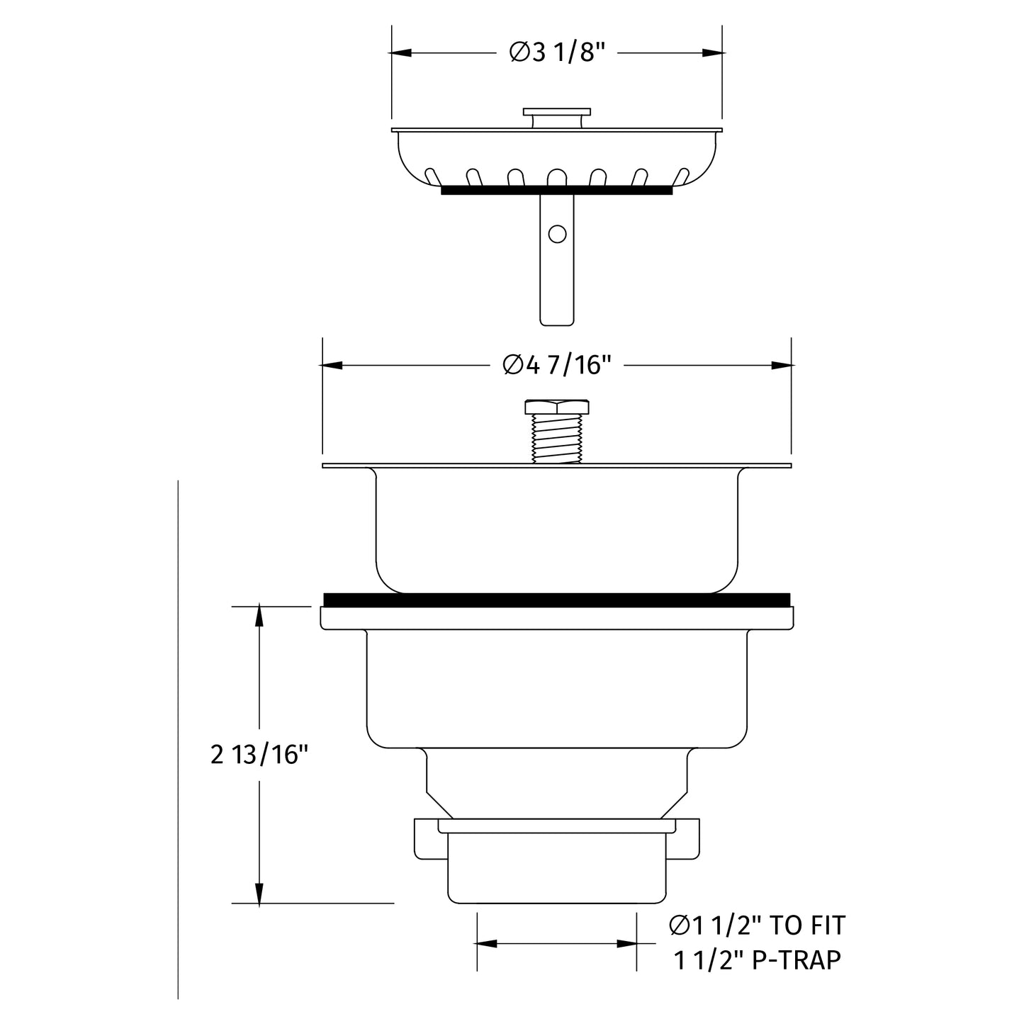 MT300/BRS - 3-1/2" Deluxe Stembell Kitchen Sink Strainer - Brushed Stainless