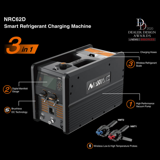 NRC62D - 3-in-1 Smart Charging Machine - Vacuum Pump, Digital Manifold and Refrigerant Scale