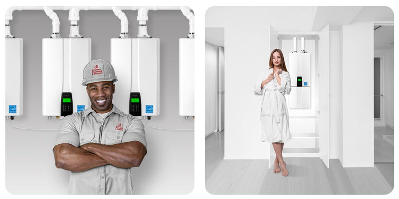 navien npe 240-a2 installed on wall in closet and on wall