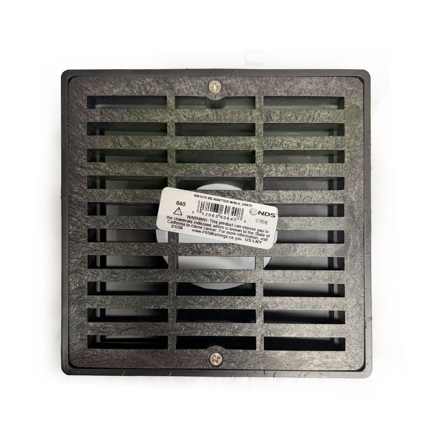 640 - 6" x 6" Square Grate with Low Profile Pipe Adapter Drain - Black