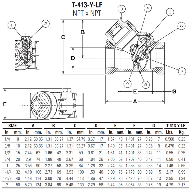NL740X6 - T-413-Y-LF - Lead Free Bronze Swing Y-Check Valve - PTFE Seat - Threaded - 1/2"
