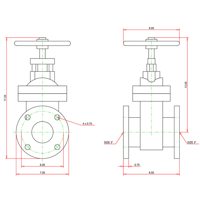 NHAC00F - Flanged Cast Iron Gate Valve - Handwheel - 3"