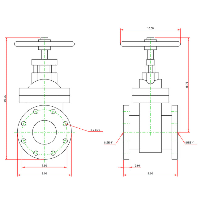 NHAC00H - Flanged Cast Iron Gate Valve - Handwheel - 4"