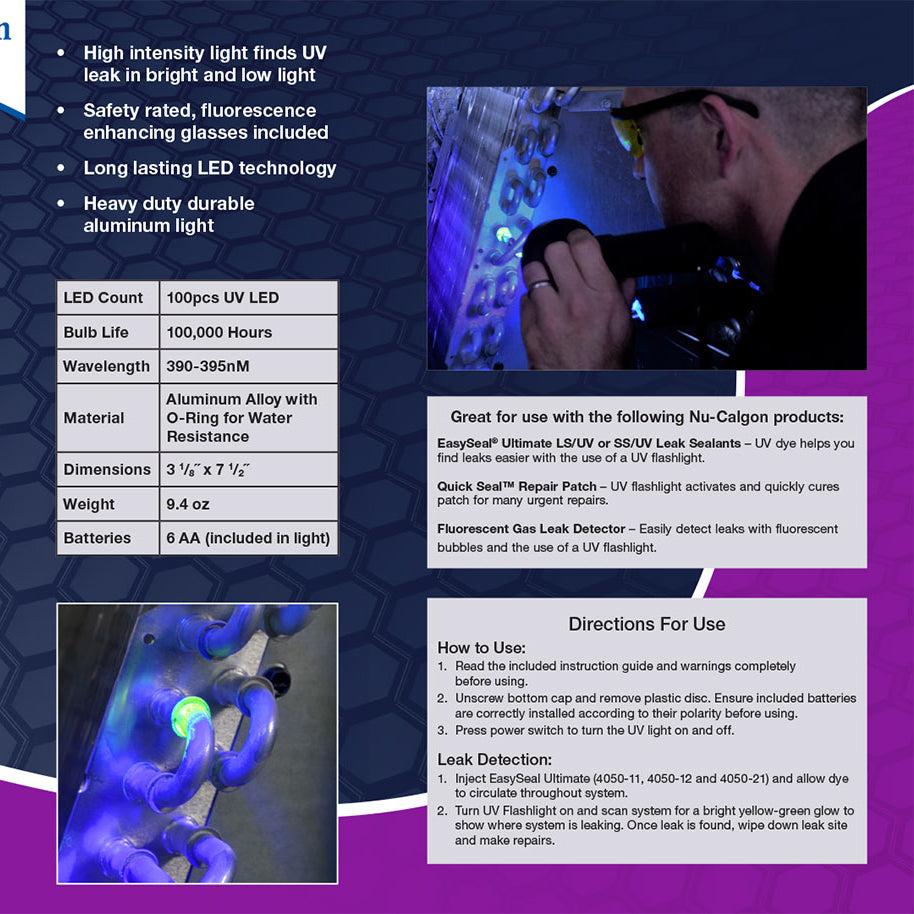 4050-15 - UV Leak Detection Kit - UV Flashlight and Glasses