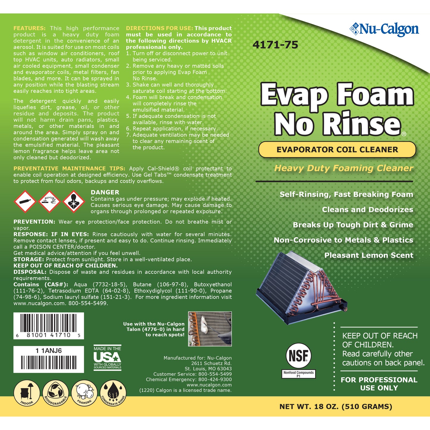 4171-75 - Evap Foam No Rinse Evaporator Coil Cleaner - 18 oz