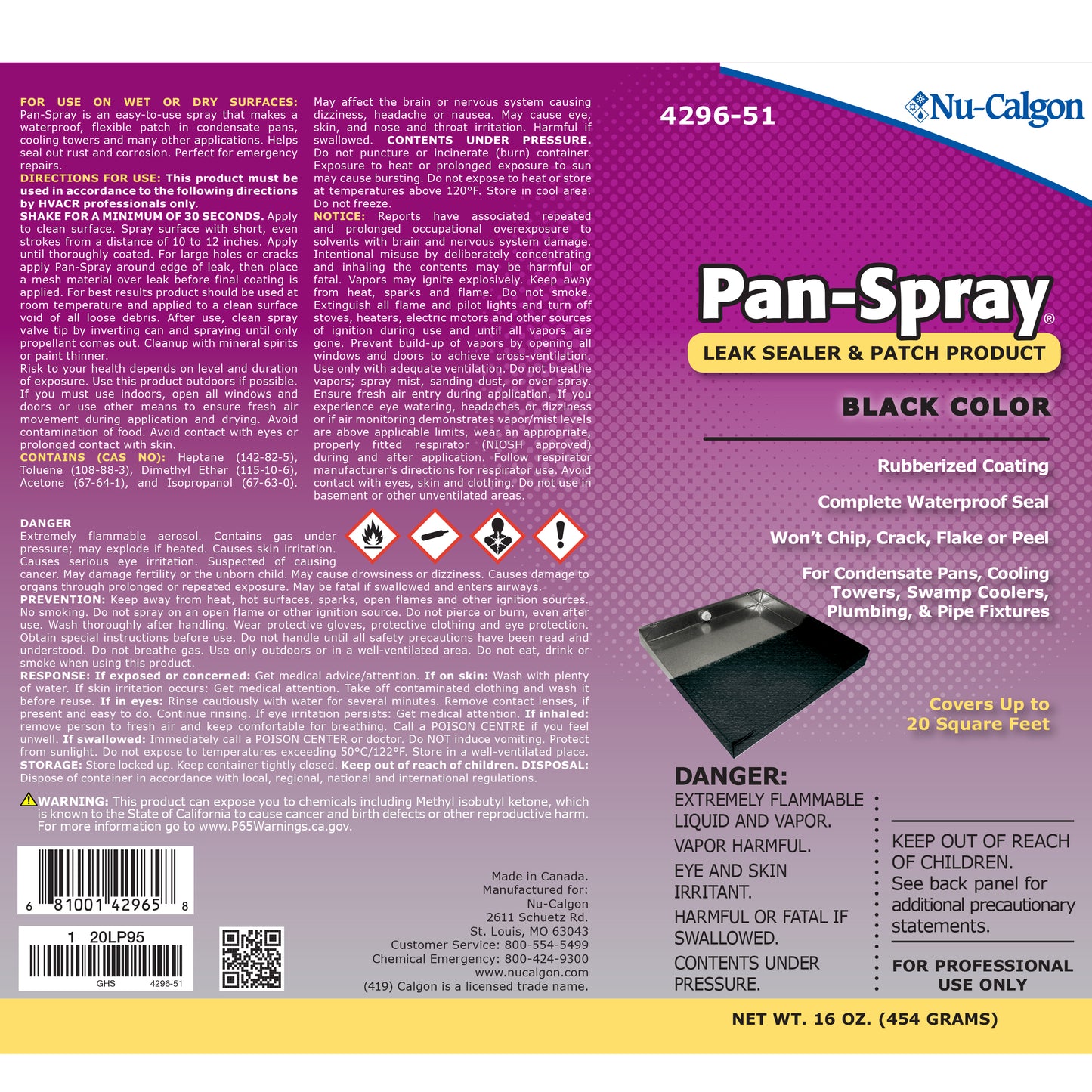 4296-51 - Pan-Spray Leak Sealer & Patch Product - 16 oz - Black