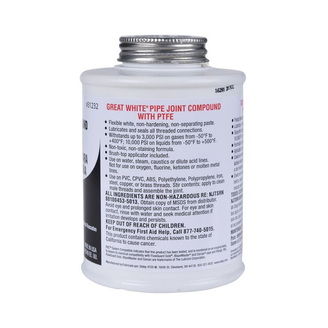 31232 - Great White Pipe Joint Compound with PTFE - 16 oz
