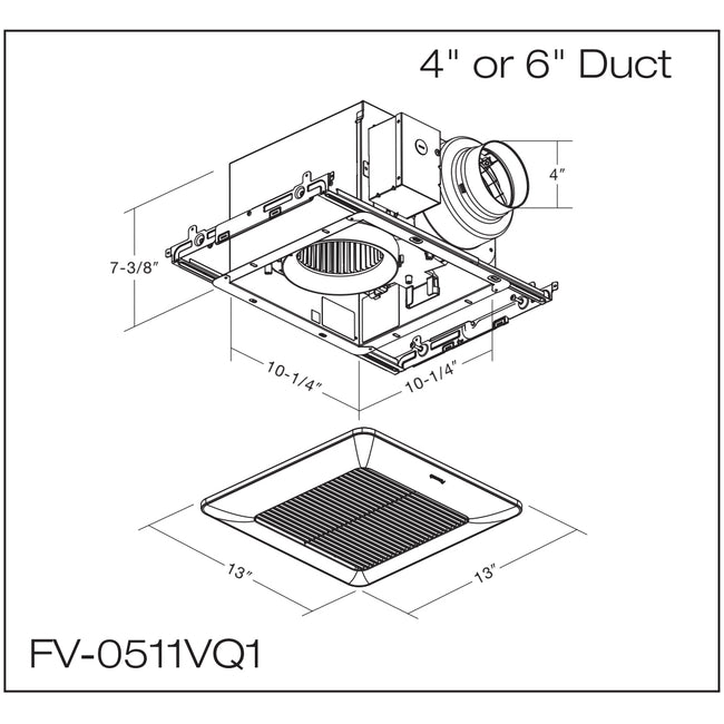FV-0511VQ1 - WhisperCeiling DC, SmartFlow 50-80-110 CFM Ventilation Fan