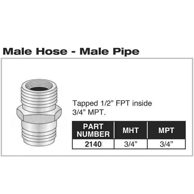 2140 - Brass Hose to Pipe Adapter - 3/4" MHT x 3/4" MPT