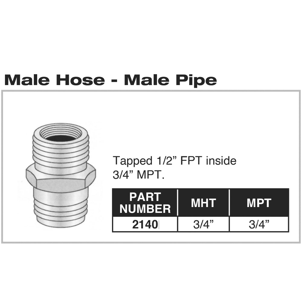 2140 - Brass Hose to Pipe Adapter - 3/4" MHT x 3/4" MPT