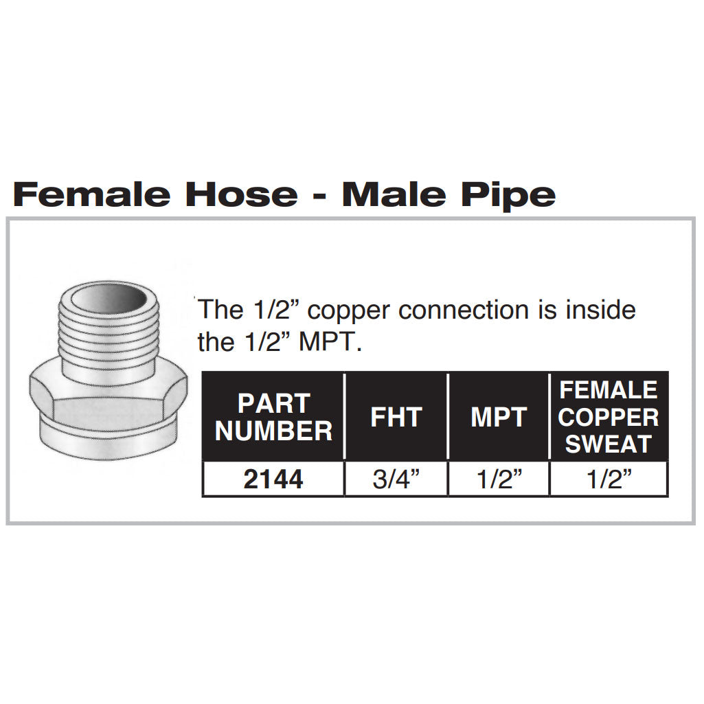 2144 - Brass Adapter - 3/4" Female Hose Thread x 1/2" MPT