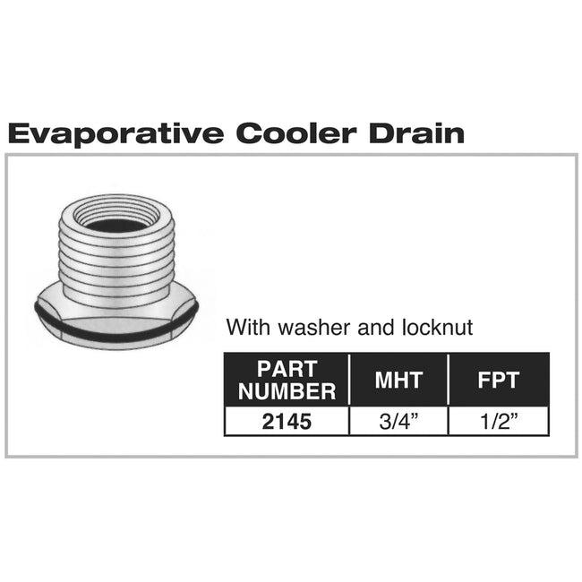 2145 - Brass Hose to Pipe Adapter - Evaporative Cooler Drain - 3/4" MHT x 1/2" FPT
