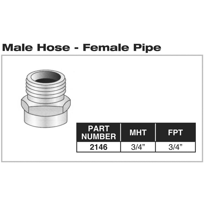 2146 - Brass Hose to Pipe Adapter - Male Hose to Female Pipe - 3/4" MHT x 3/4" FPT