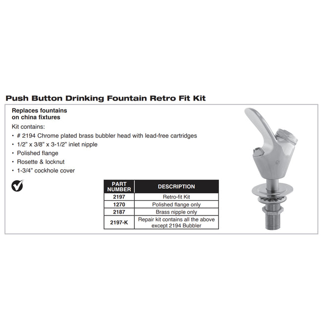 2197 - Push Button Drinking Fountain Retro Fit Kit - Chrome