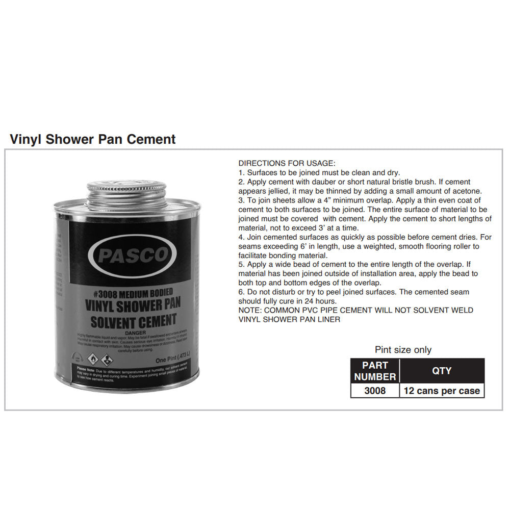 3008 - Vinyl Shower Pan Cement - 1 Pint
