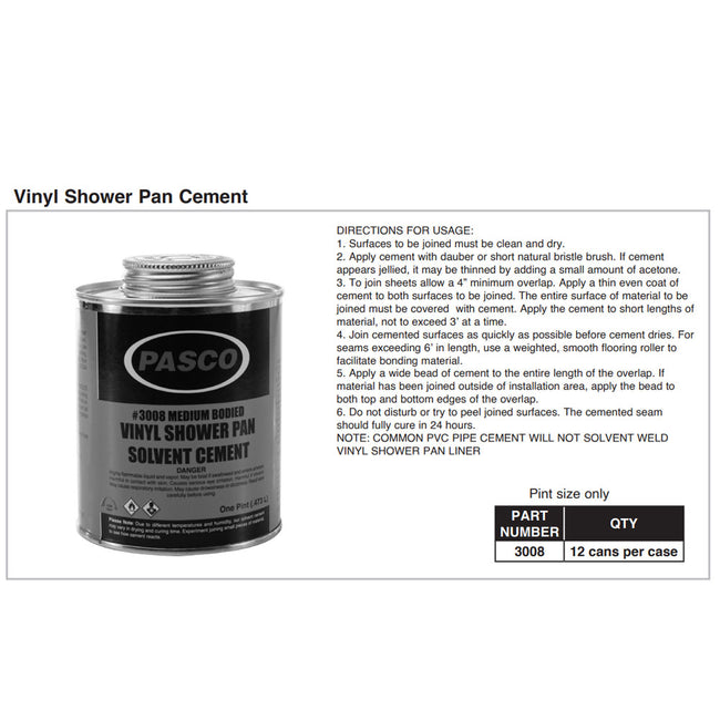 3008 - Vinyl Shower Pan Cement - 1 Pint
