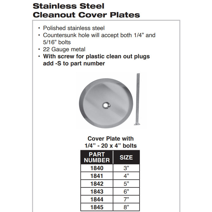 1843 - 6" Stainless Steel Cleanout Cover Plate