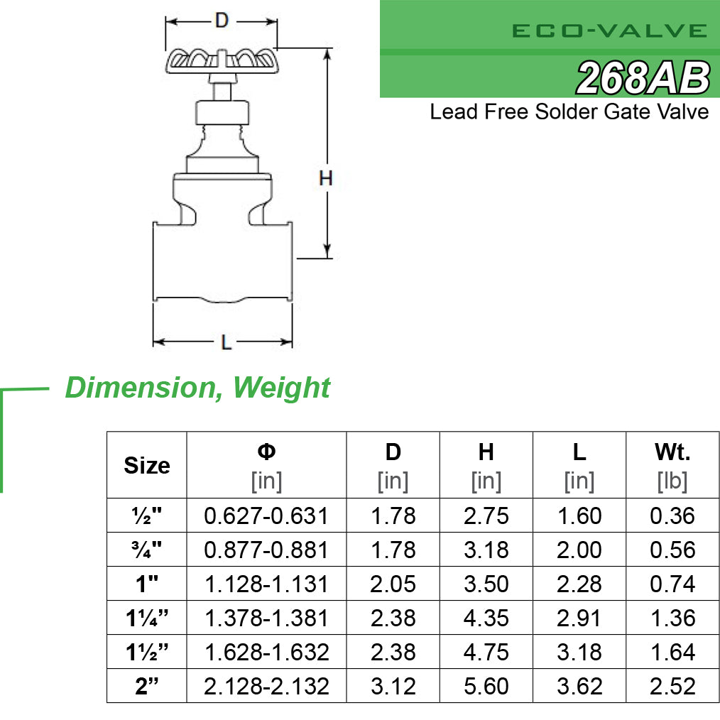 Red-White Valve 268AB - Lead Free Brass Gate, SWT x SWT, 1"