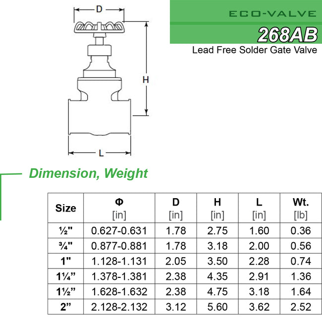 Red-White Valve 268AB - Lead Free Brass Gate, SWT x SWT, 3/4"