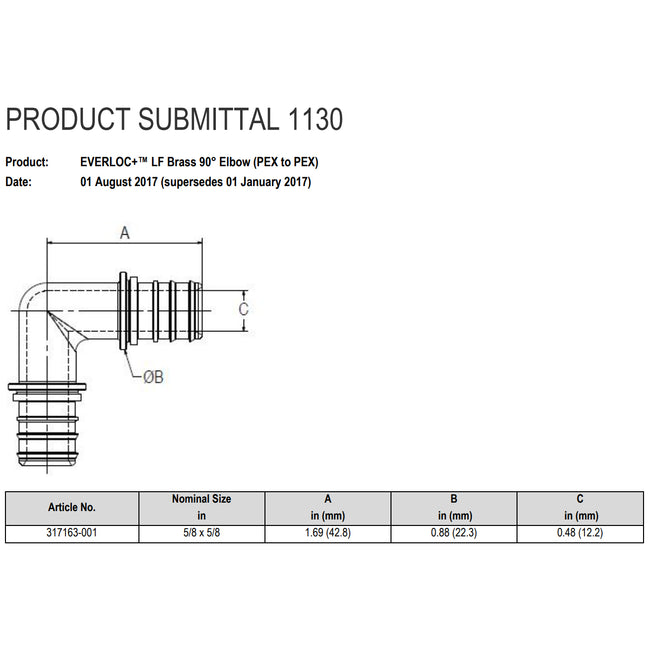 317163-001 - 5/8" x 5/8" EVERLOC+ LF Brass Elbow