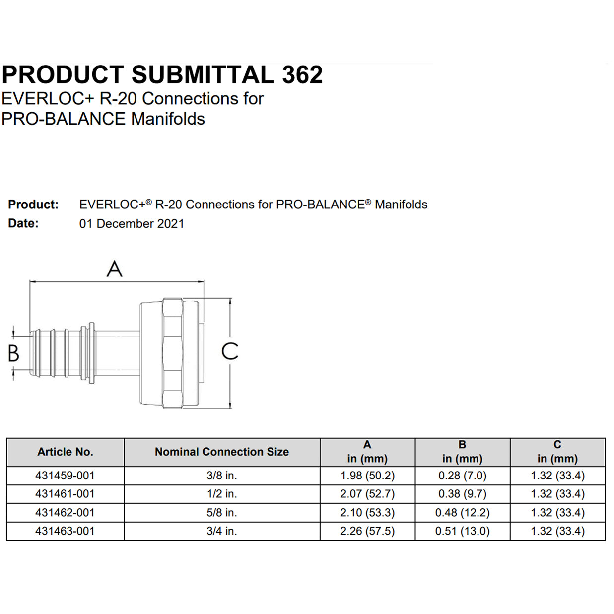 431462-001  - 5/8" EVERLOC+ Nickel Plated Manifold Outlet Connection