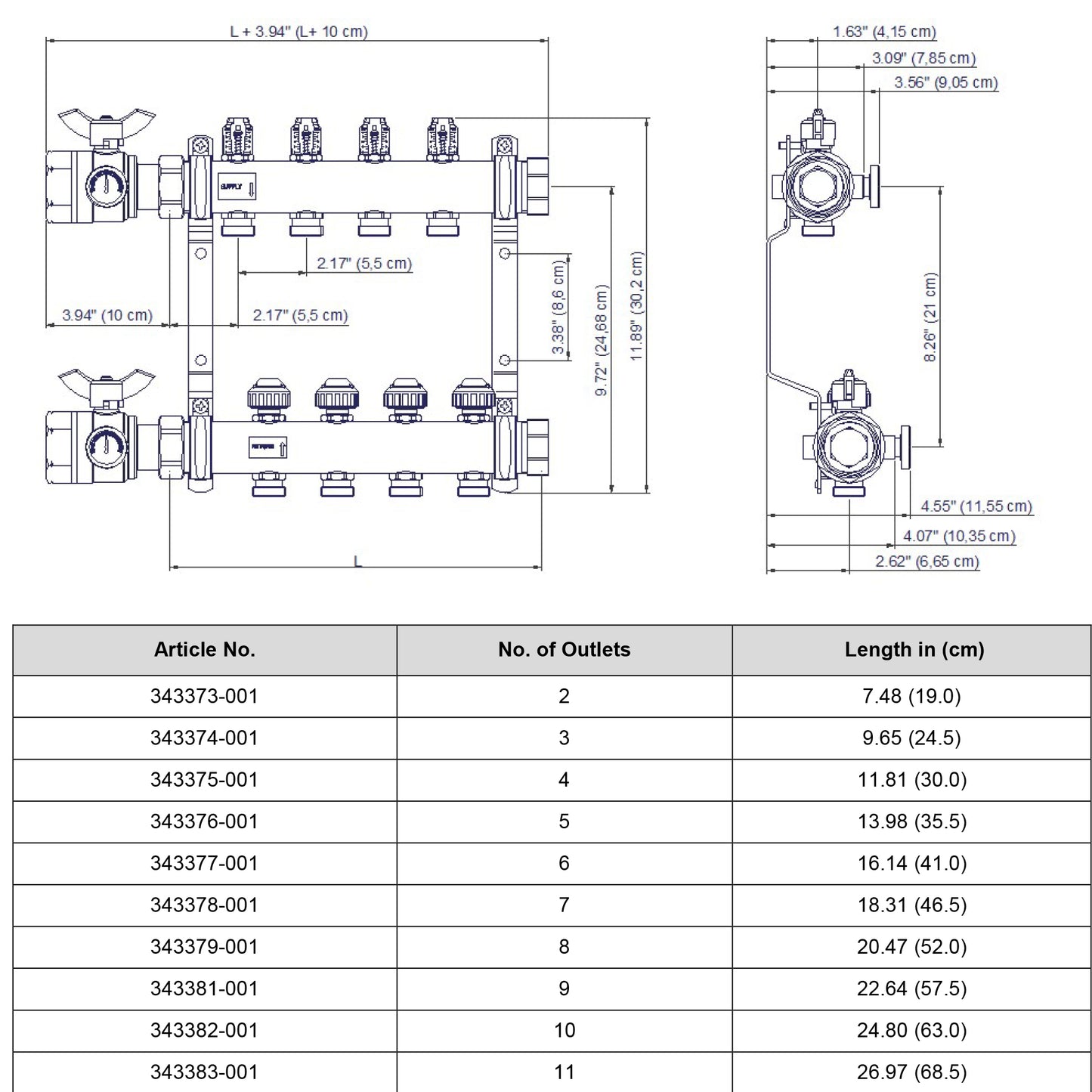 343382-001 - PRO-BALANCE 1-1/4" 10 Station Stainless Steel Manifold with Gauges
