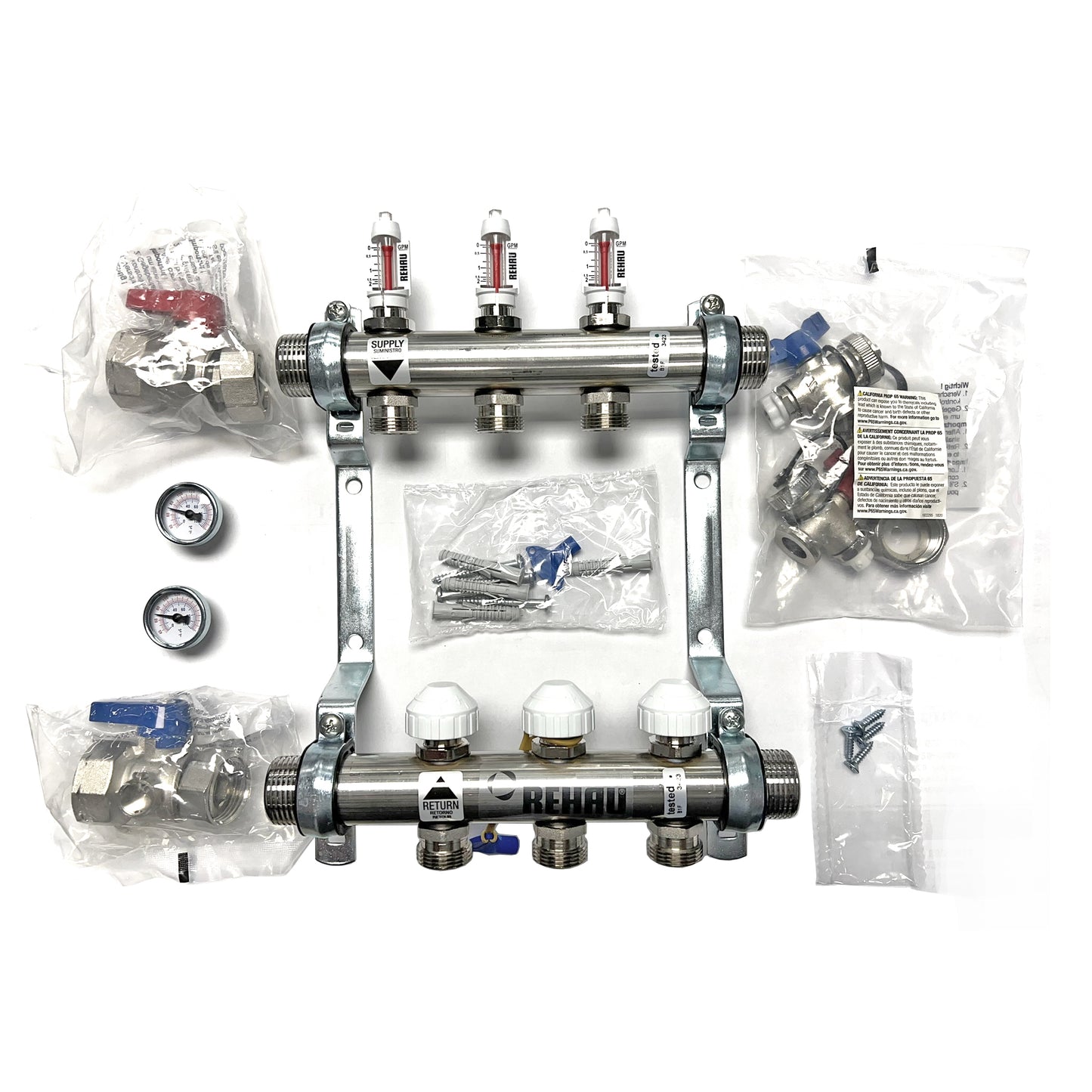 381104-001 - PRO-BALANCE 1" Stainless Steel Manifold With Gauges - 4 Outlet