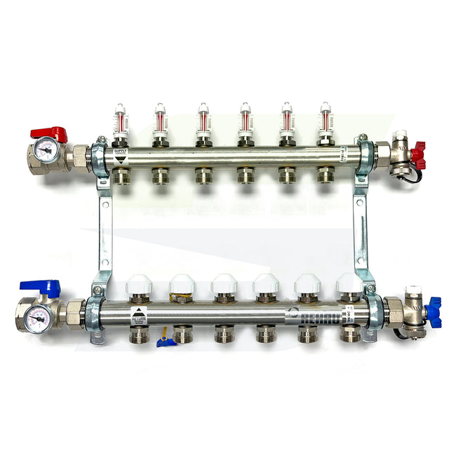 381106-001 - PRO-BALANCE 1" Stainless Steel Manifold With Gauges - 6 Outlet