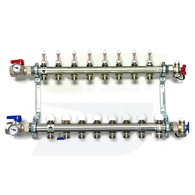 381108-001 - PRO-BALANCE 1" Stainless Steel Manifold With Gauges - 8 Outlet