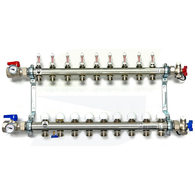 381109-001 - PRO-BALANCE 1" Stainless Steel Manifold With Gauges - 9 Outlet