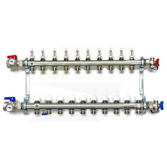 381110-001 - PRO-BALANCE 1" Stainless Steel Manifold With Gauges - 10 Outlet